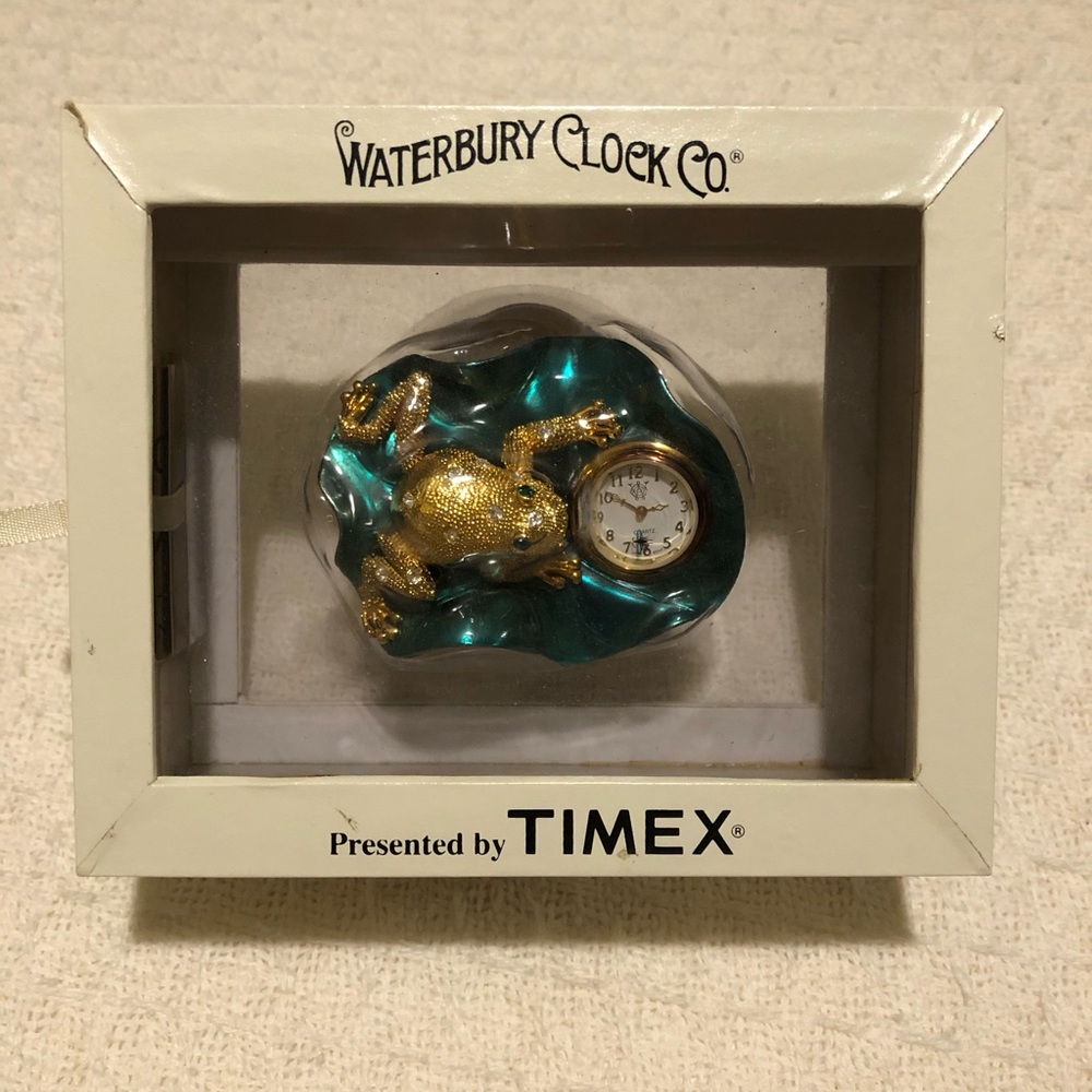 New In Box, Timex Gold Frog Embellished w/jewels and emerald green eyes